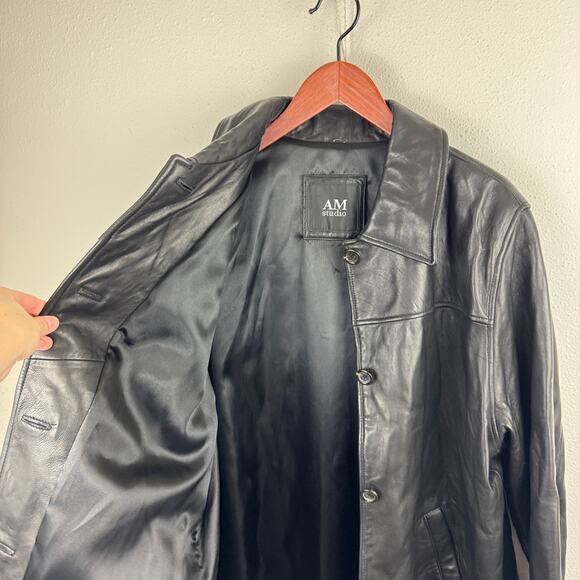 VTG Black Leather Oversized Jacket - Picture 5 of 9